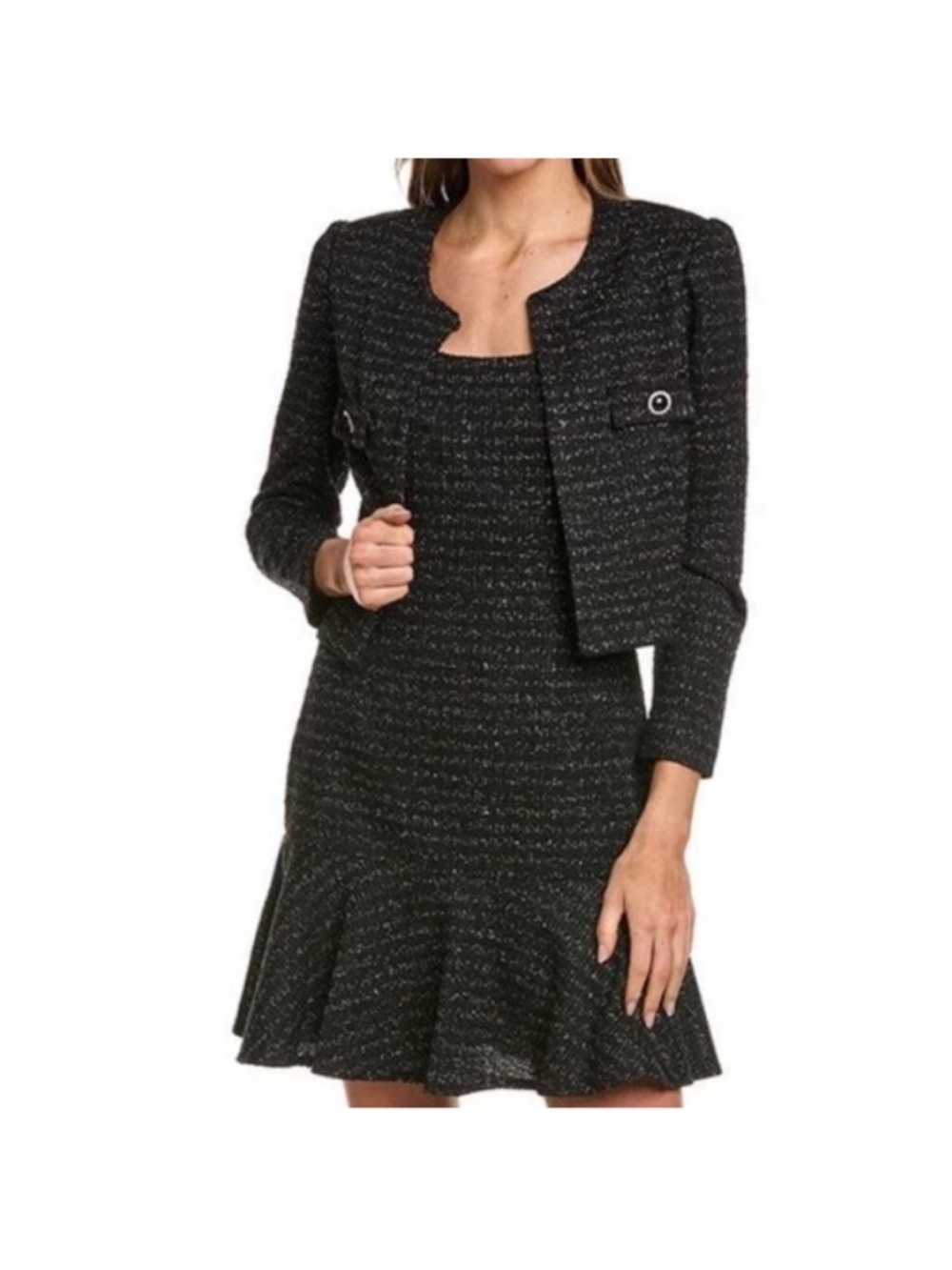 Taylor Black Textured Tweed Mini Dress with Cropped Jacket